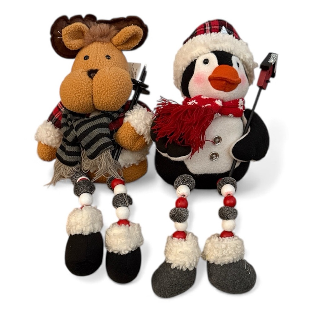 Festive Moose and Penguin Weighted Plush for Shelf